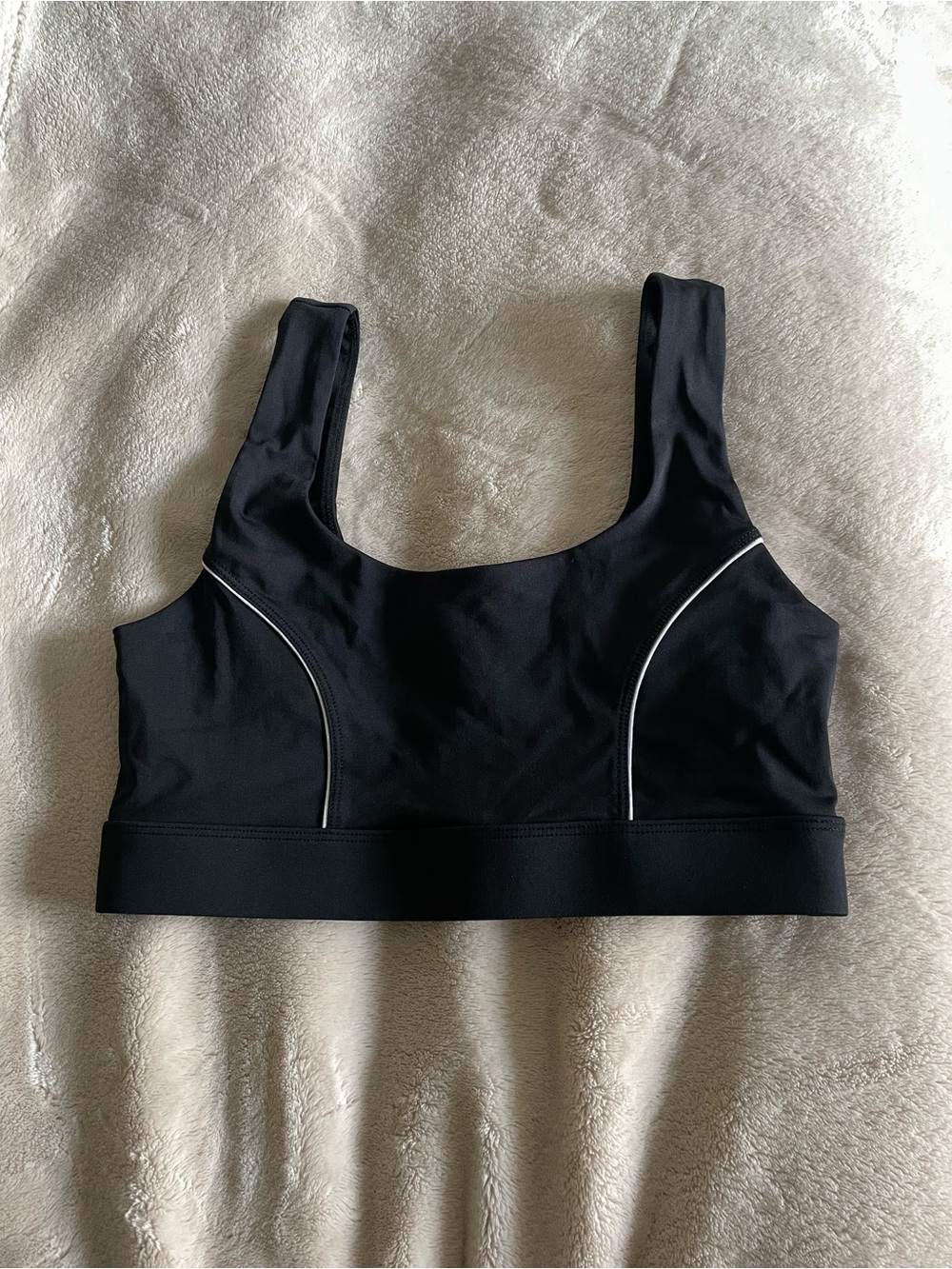 Black sports bra with white contrast